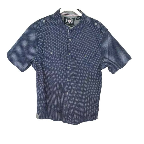 Lions Crest Mens Button Front Shirt Blue Geometric - Picture 2 of 7